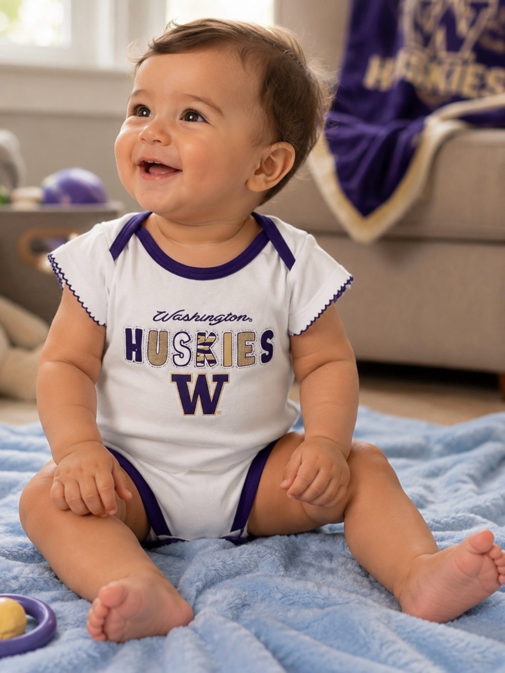 Team Athletics Washington Huskies Baby 12M Bodysuit Purple White NCAA